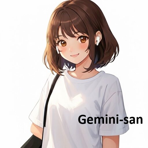 ジェミニさんがワイヤレスイヤホン聴いているイラスト