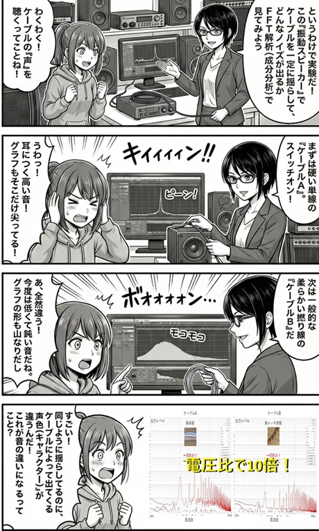 オーディオケーブルのマイクロフォニック音をFFT解析（成分分析）する