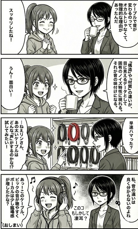 ケーブルで音が変わるのはオカルトではなく物理的な理由があるというマンガ