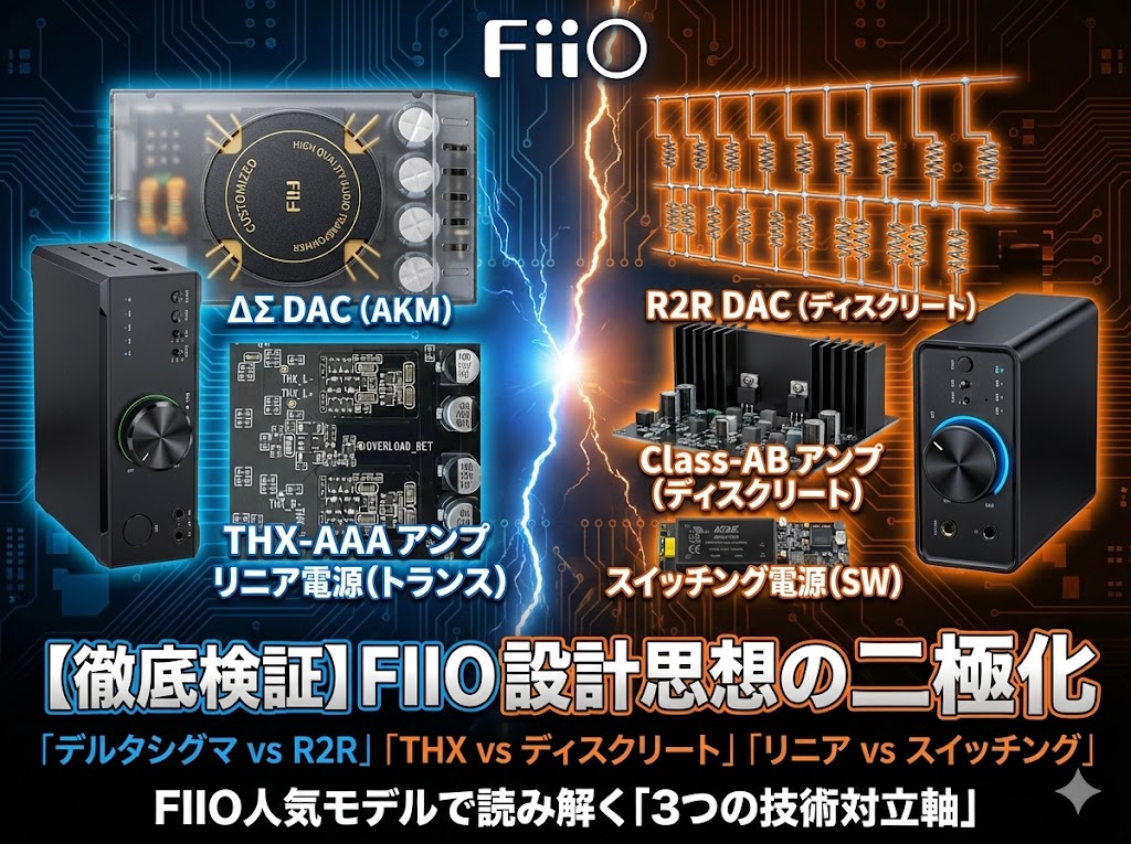 【徹底検証】FIIOの設計思想はなぜ二極化したのか？「デルタシグマ vs R2R」「THX vs ディスクリート」「リニア vs スイッチング」FIIO人気モデルで読み解く「3つの技術対立軸」【ブログ更新】